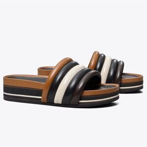 Tory Burch Quilted Platform Sandals Slides Black Brown